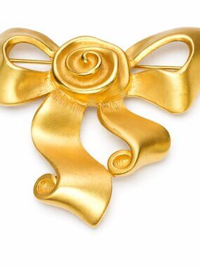Vintage Givenchy Gold Bow & Rose Brooch – Sculptural Designer Pin